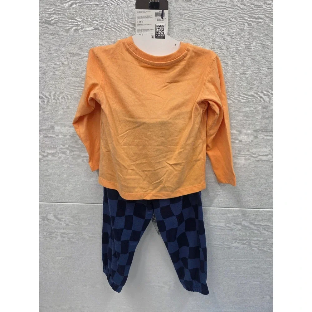 Member's Mark Boys Playwear Set 3T Orange Ray of Sunshine Tee Checkered Pants